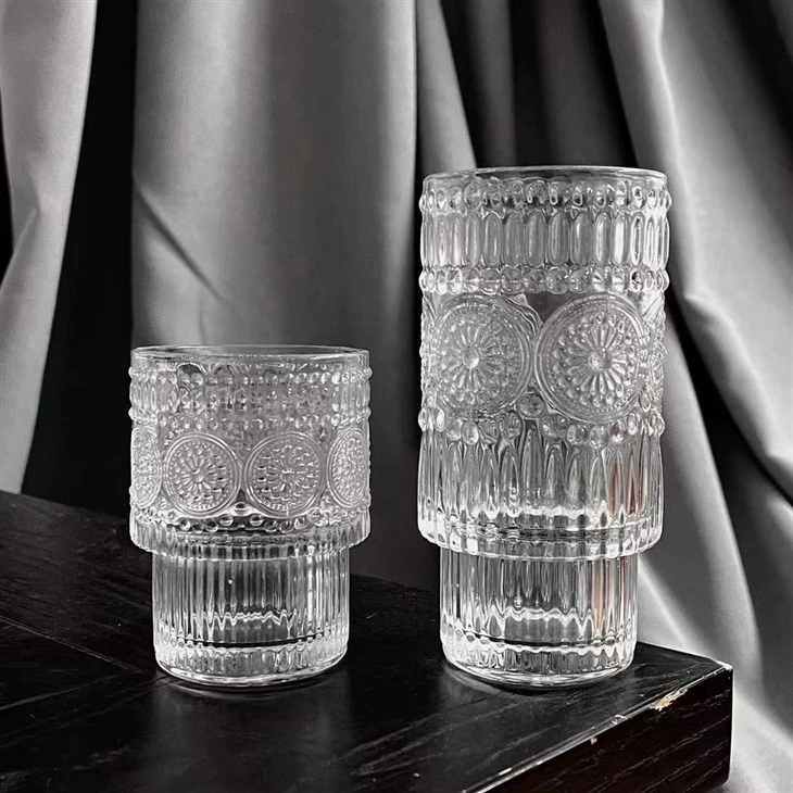 Vintage Glassware Set Drinking Glasses With Glass Straws Iced Coffee Cups For Whiskey